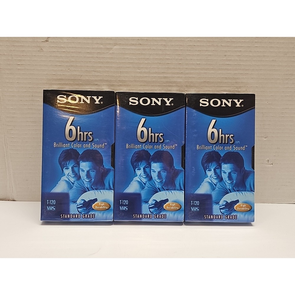 Lot of 3 Sony T-120 VHS Standard 6 Hour Blank Sealed New Tapes for VCR